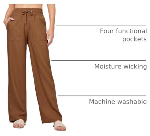Image of Willit Women Linen Pants Wide Leg Casual Palazzo Pants Cotton Linen Lounge Beach Summer Pants with Pockets 29 inch /31 inch / 33 inch