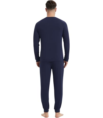 NACHILA Mens Pajamas Set Long Sleeve Henley Sleepwear Top Soft Jogger Pants Pajamas Cool Pjs Set,Viscose Made from Bamboo2