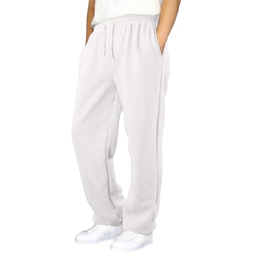 Fashion Sweatpants for Men Casual Elastic Drawstring Waist Joggers Lounge Relaxed Fit Pants White Medium