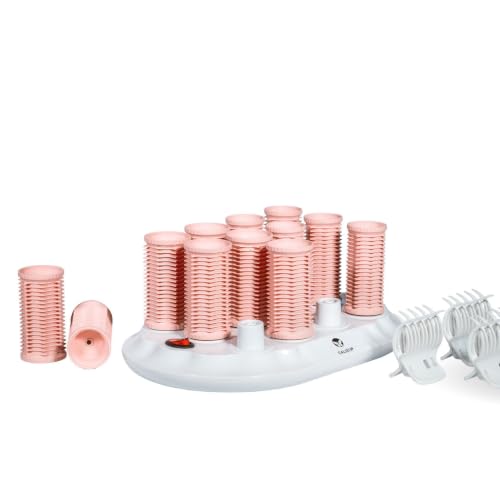 CALISTA Tools Ion Hot Rollers Short Set Hot Rollers for Short Hair with Fusion Technology Hair Rollers for Voluminous Curls & Waves Fast Heating Curlers with Claw Clips 12 Piece Set Pink Sands