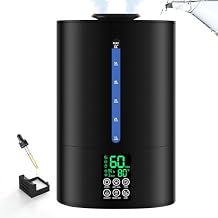 6L Humidifiers for Bedroom Large Room Home, Cool and Warm Humidifier for Baby and Plants Mist Top Fill Desk Humidifiers Essential Oil Diffuser, Quiet with Adjustable Mist,360Nozzleblack