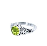 Gems Vibes Peridot Gemstone Ring for Women Girls Gift for Her 925 Sterling Silver Handmade Ring Birthstone Peridot Jewelry Solitaire Artisan Ring Size 9