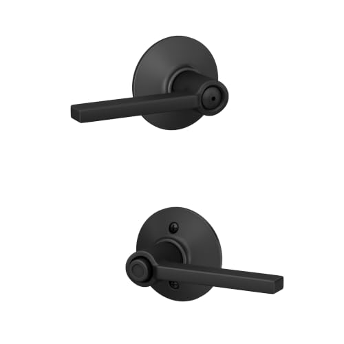 Image of SCHLAGE Latitude Bed /Bath Privacy Door Handle with Lock, Matte Black | Interior bedroom or bathroom door lever with push button lock, Reversible, Easy install, Certified durability, Universal fit