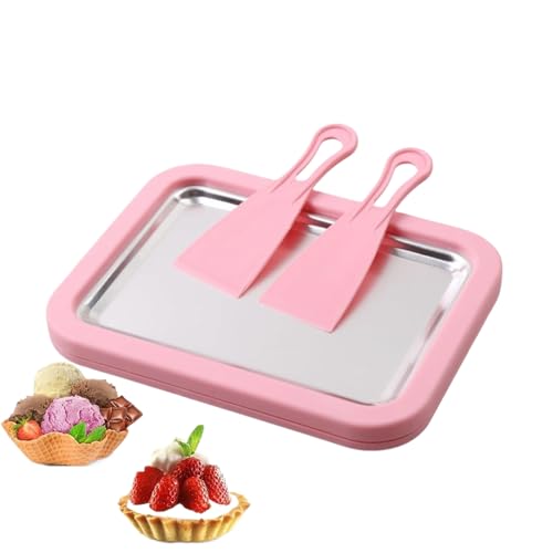 Máquina para hacer rollos de helado, bandeja portátil de acero inoxidable de congelación rápida con 2 raspadores para sorbete de yogur, postre, actividades familiares, hogar, cocina, aperitivos de