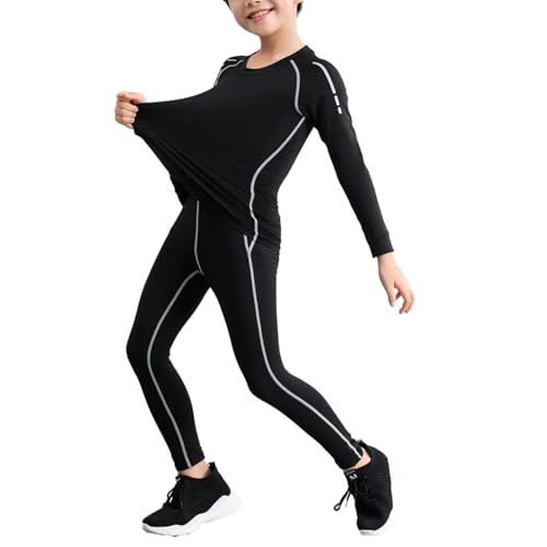 easyforever Kids Boys Compression Sets Thermal Long Sleeve Top And Leggings Athletic Set Gym Sport Fitness Underwear Suits Black&Grey 5-6 Years