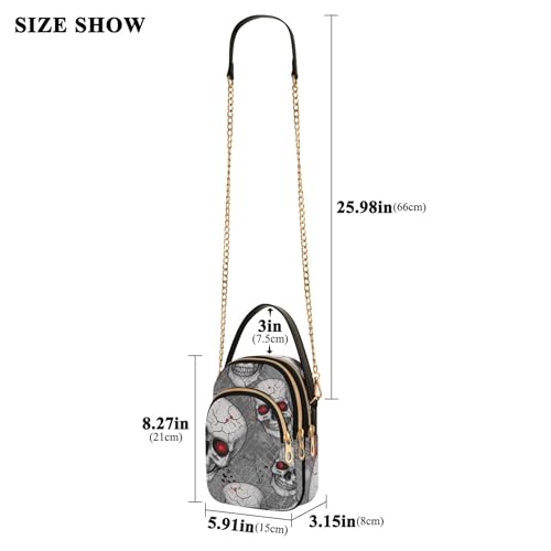 Women's Shoulder Purses Art Print Chain Strap Cell Phone Purse Quilted Designer Clutch Ladies Zipper Tote White Skulls Red Eyes Prints3