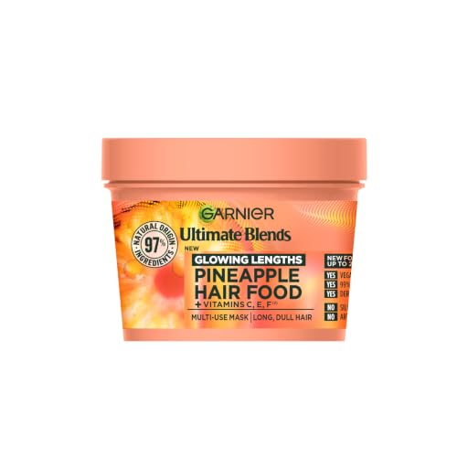 Garnier Ultimate Blends Pineapple Hair Food Multi-Use Mask Glowing Lengths for Fine Hair Up to 2X Less Split Ends Boosted with Vitamins C E F 400ml No Artificial Colorants Cruelty Free Vegan