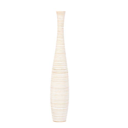 Image of Leewadee Large White Wash Home Decor Floor Vase - Wooden 34 inches Tall Farmhouse Decor Flower Holder for Fake Plant and Pampas Grass