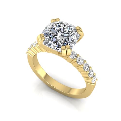IGI Certified 2.50 Carat Cushion Cut Lab Grown Diamond (2.00 Ct, F, VS1) 14K Gold Double Prong Solitaire Accents Engagement Wedding Ring For Womens