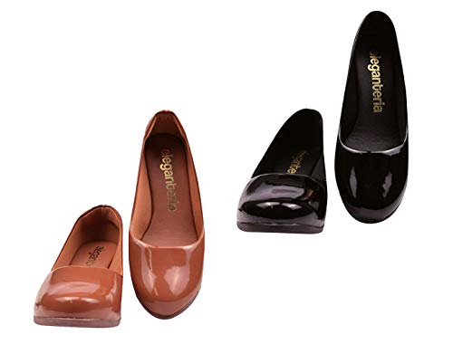 Kit 2 Pares Sapato Scarpin Anabela Salto Médio Eleganteria Tamanho:39;Cor:Marrom e Preto