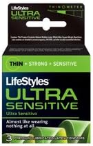 Lifestyles Ultra Sensitive Premium Lubricated Latex Condoms - 3 ct, Pack of 4
