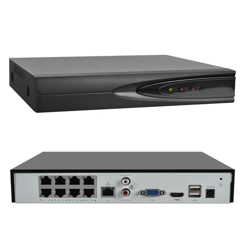 VIKYLIN Enregistreur vidéo réseau PoE 8 canaux 4K NVR, prend en charge les caméras PoE 12MP/8MP/6MP/5MP/4MP/3MP/1080p, accès à distance, alarme de mouvement, enregistrement 24h/24, 7j/7, lecture