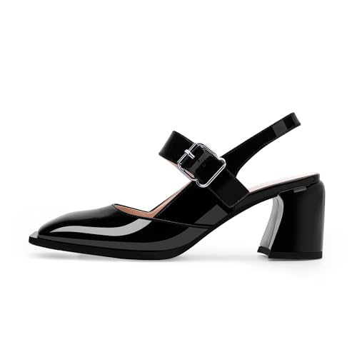 Women's Slingback Heels Square Toe Chunky Heel Buckle Strap Mary Janes Pumps Dress Shoes2
