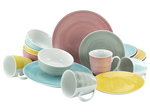 CreaTable, 23585, Serie PASTELLO, 16-teiliges Geschirrset für 4 Personen, Kombiservice aus Porzellan, spülmaschinen- und mikrowellengeeignet, Qualitätsproduktion