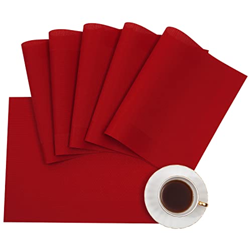 U'artlines Placemat, Crossweave Woven Vinyl Non-Slip Insulation Placemat Washable Table Mats Set (6Pcs Placemats, Red) #TOP5
