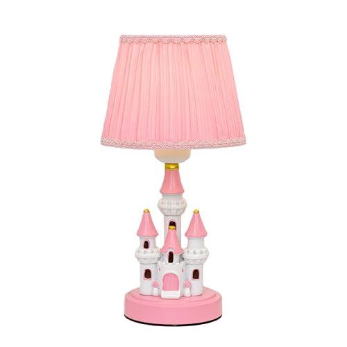 Ecliptix Kids Table Lamp, Adorable 14 Inch Castle Style Kids Desk Lamp, Pink Bedside Lamp Ideal for Girls Bedroom Decor, Includes LED Bulb(Pink Pleated Fabric Lampshade) by Ecliptix - Used condition - US$38.93