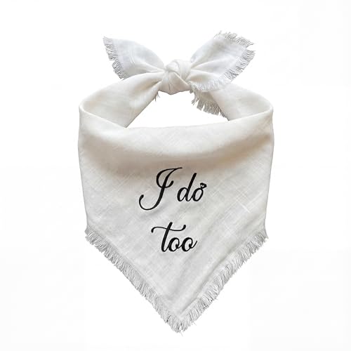 Two Tails I Do Too Wedding Dog Bandana Tie-on Pet Scarf for Boy or Girl Dogs and Puppies Wedding Dog Accessories Engagement Gift or Photo Prop Breathable Linen and Viscose Fabric Size Small