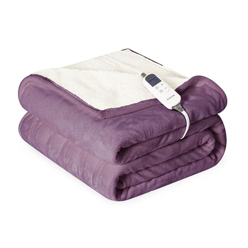 Heat Blanket 72”x84” Full Size,Soft Flannel & Sherpa Reversible Electric Blanket with 10 Heat Settings,12 Timer Setting and 8 Hours Auto-Shut Off,ETL Certified Machine Washable,Purple