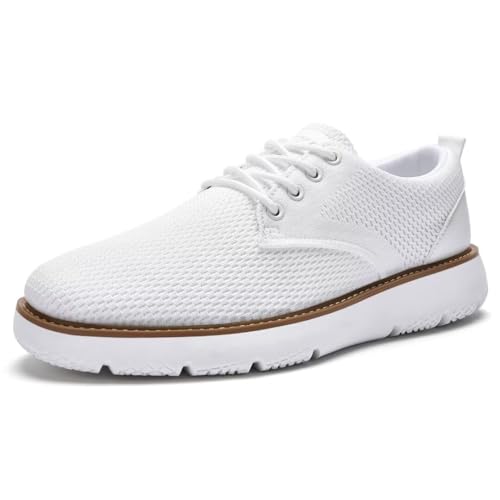 Image of Men's Breathable Mesh Comfortable Business Casual Shoes with Sneakers Design for Long Standing, Office Work, Formal Occasions & Walking White