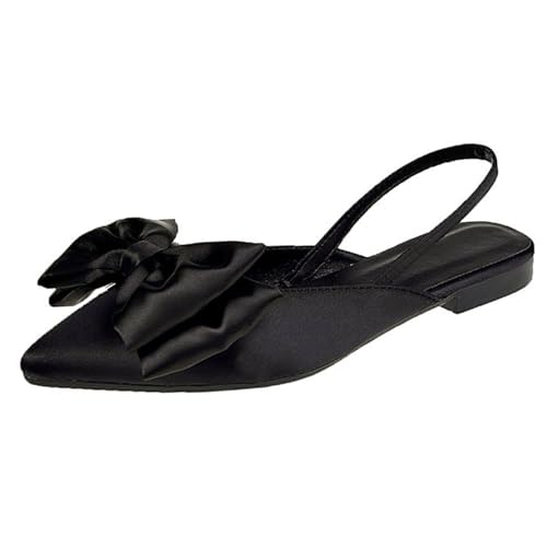 Women's Bow Pointed Toe Slingback Flats Comfortable Satin Slip On Pumps Office Work Wedding Party Dressy Flats