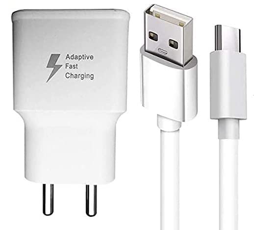 Image of The Black Store Original 18W Type-C Charger for Samsung A31|A 31|M11|Tab S6 Lite|A31|A41|M21 Charger|Qualcomm QC 3.0 Quick CAF, Rapid, Dash, VOOC, USB Type C(Adapter & Cable)-White (83S000734)