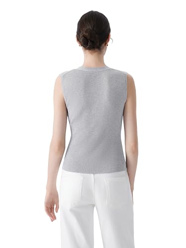 Image of SUUKSESS Women Sleeveless Sweater Tops Summer V Neck Button Down Vest Tops Business Casual Work Shirts
