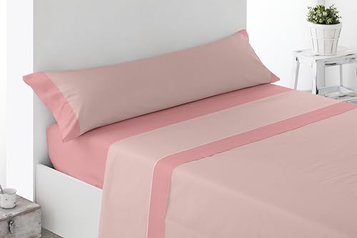 HaraDeco Juego de Sabanas 3 Piezas - Poliéster Microfibra Tacto Satén- Bajera, Encimera y 1 Funda de Almohada Larga, Liso para Todas Estaciones (Rosa Pastel, Cama 105x190/200cm+28cm)