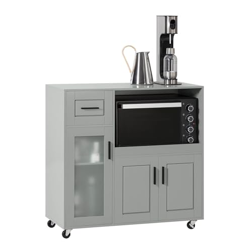 SoBuy Desserte con Ruedas, Isla de Cocina con Ruedas, Mueble Auxiliar de Cocina, Soporte para Microondas, Carrito Móvil para Sala de Comedor y Oficina en Casa 88,5 x 40 x 89 cm Gris FSB78-HG