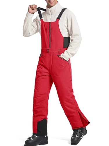 Men's Insulated Waterproof Snow Bibs Ski Overalls(Urban Red,S/32L)