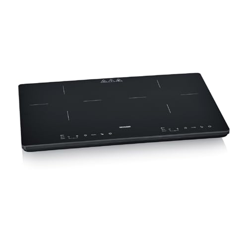 SEVERIN Placa de inducción doble, vitrocerámica, 10 niveles de potencia, pantalla táctil con función de temporizador, señal acústica y desconexión automática, 3.400 vatios, negro/cristal, DK 1033