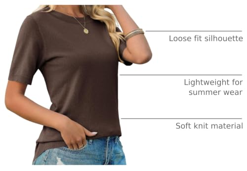 Image of Imily Bela Womens Summer Short Sleeve Sweater Dressy Casual Crew Neck Knit Tops Fashion Pullover Shirts