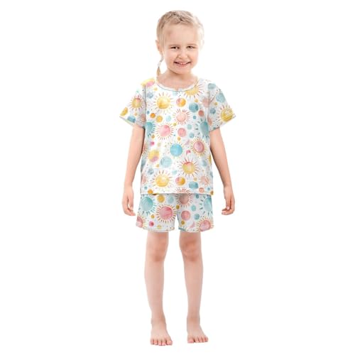 ALAZA Watercolor Sun Polka Dot Pajamas Set Short Sleeve Cotton Sleepwear Summer Pjs 2 Piece 5-14Y3