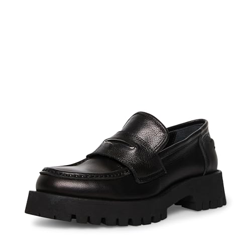 Steve Madden Women's Lawrence Loafer, Black Leather, 8