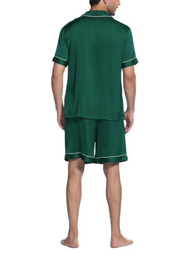 Image of Ekouaer Mens Satin Pajamas Set Button-Down Short /Long Sleeve Shirt Top Soft Silk Sleepwear Loose Pocket Pant Loungewear