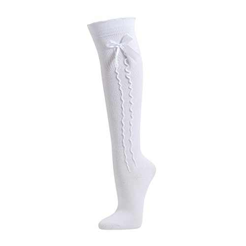 Kniestrümpfe mit Satinschleife und eingestrickter Rüsche, CH - 480 (35-38, weiß) Kniestrümpfe mit Satinschleife und eingestrickter Rüsche, CH - 480 (35-38, weiß)