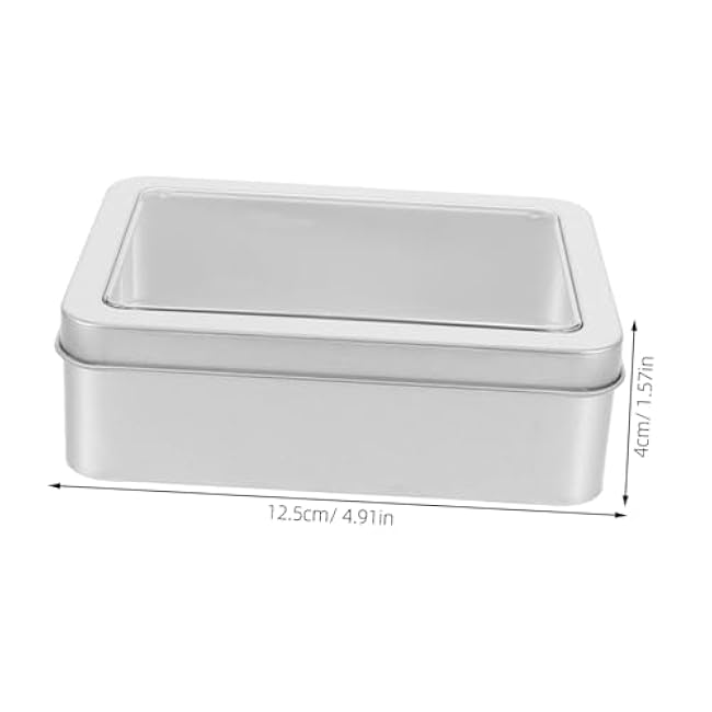 BESTOYARD 4pcs Rectangular Tin Boxes with Window Lid Small Metal Storage Containers for Candy Biscuit and Sewing Tools Sturdy Tinplate with User-Friendly Opening