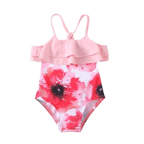Trajes de baño para niña, traje de baño de una pieza, traje de baño floral, traje de baño hawaiano, traje de baño de verano, traje de baño de 0 a 5 años, rojo, 12 meses