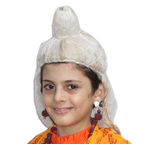 Image of Kaku Fancy Dresses White Jata Wig, Mythological Characters Hair Wig for Narad Muni Rishi Muni Sadhu, Small Size, Stage Drama Costume