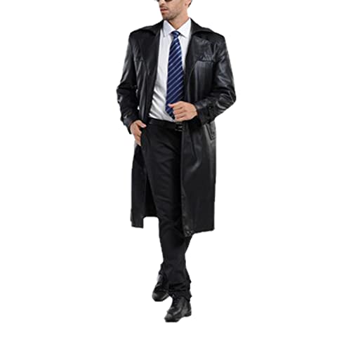 Chaqueta de cuero genuino cortavientos para hombre: gabardina larga térmica contra el frío