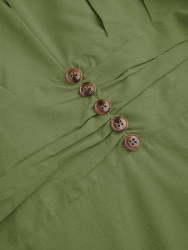 CIDER Women Plus Size Linen Blend V Neck Ruched A Line Short Sleeve High Waist Elegant Casual Dresses3