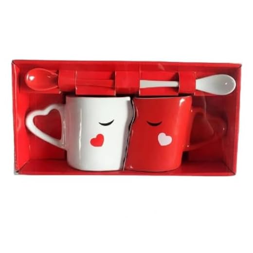 THE FASHION Set of 2 Creative Coffee Cups Double Bowl Ceramic Bowl Kiss Valentine's Day Couple Cups and Mugs High-grade Ceramics Mug Milk Water Tea Cup Drinkware Home Office Cup Lover Gift