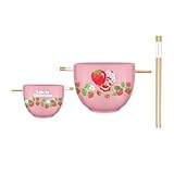 Silver Buffalo Strawberry Shortcake Vintage Life Is Delicious Ceramic Ramen Noodle Rice Bowl with Chopsticks, Microwave Safe, 20 Ounces