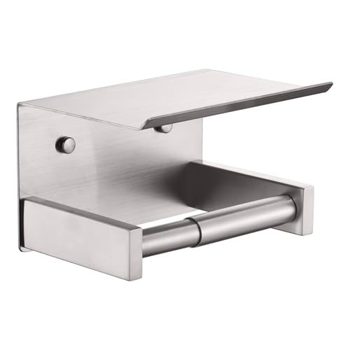 KOKOSIRI Roll Paper Holder Spring Loaded Bathroom Toilet Paper Holder Tissue Paper Holder with Shelf Wall Mounted Stainless Steel Brushed Nickel B2012BR
