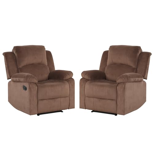 Phoenix Home Manual Recliner Chair Set of 2, Soft Fabric Overstuffed Recliner Single Sofa Recliner for Living Room, Heavy Duty and Safety Reclining Mechanism,Brown