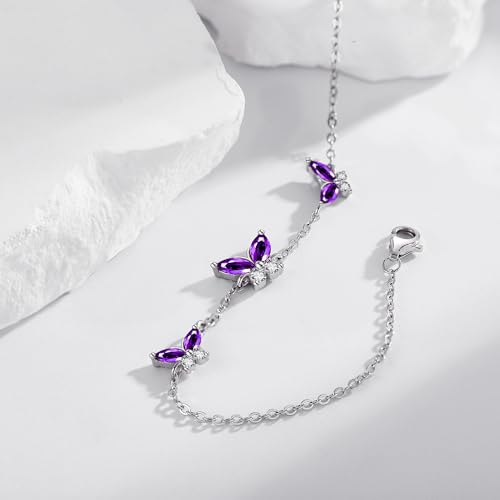 Bracelet papillon en argent sterling 925 et zircone violet élégant - 2