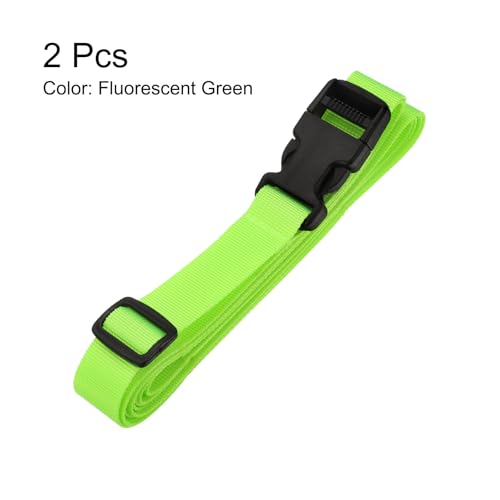 Image of HARFINGTON 2pcs Luggage Straps 1 inch x 118 inch Utility Luggage Connector Strap Nylon Adjustable Suitcase Belt with Buckle for Travel Outdoor Bag Luggage Packing Accessories, Fluorescent Green