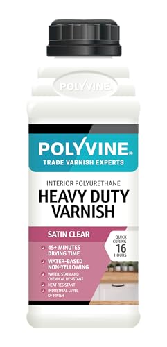 Polyvine Heavy Duty Interior Varnish Satin or Dead Flat Finishes – Quick Dry Varnish – Polyurethane, Water-Based, Water Resistant Coating for Indoor Woodwork, Painted Surfaces & More, Satin 500ml