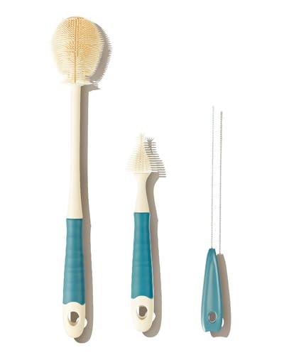 Upgraded Baby Bottle Brush Set(3pcs), Including Pacifier Cleaner and Straw Brush, Detachable Head for Easy Cleaning, Hangable Handle Design, Long Handle