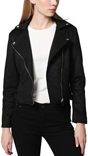 CHARTOU Women's Fall 2023 Fashion Faux Suede Leather Casual Moto Biker Jacket Coats