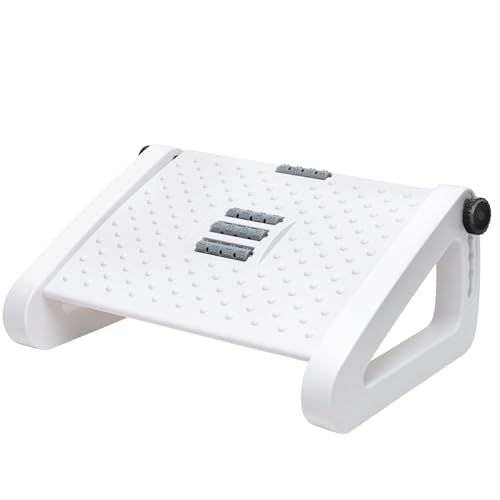 Hmseng Foot Rest Under Desk, Adjustable Height/Angle Ergonomic Foot Stool with Large Roller Massager Function, for Improved Posture/Pressure Relief/Straightening The Hunchback, Home, Office-White